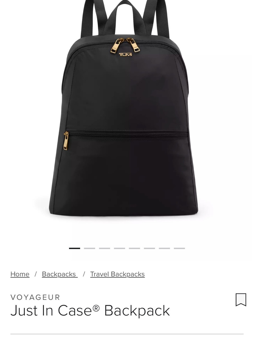 Tumi: “Just in Case” Backpack with Gold Logo Accents -NWT - Picture 2 of 9
